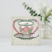 Invitation Soirée au thé rose au ruban - SRF (Debout devant)