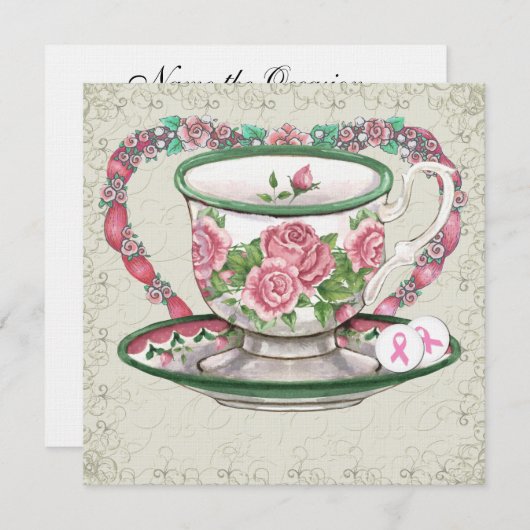 Invitation Soirée au thé rose au ruban - SRF (Devant / Derrière)