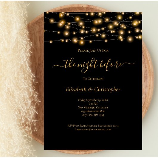 Invitation Soirée avant le souper de répétition Black Gold Li