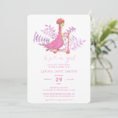 Invitation Soirée Baby shower fille Dinosaure Rose Cute (Debout devant)