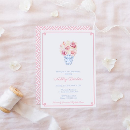 Invitation Soirée Baby shower Fille Rose Et Bleu Douce