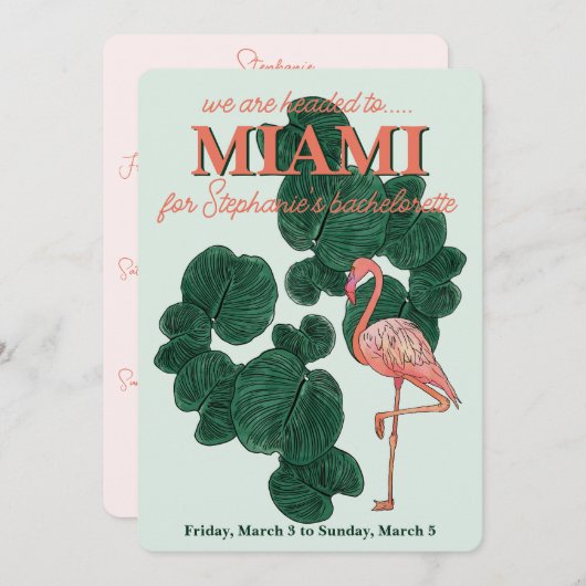 Invitation soirée bachelorette à Miami (Devant / Derrière)