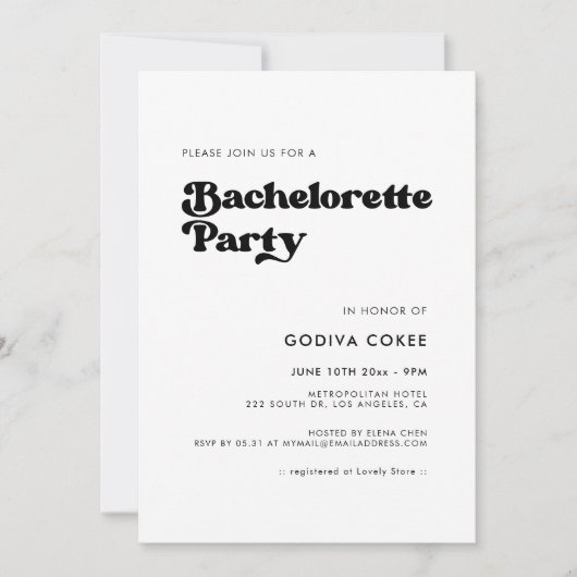 Invitation Soirée Bachelorette noir & blanc rétro (Devant)