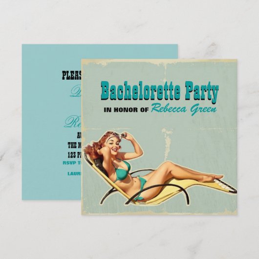 Invitation soirée bachelorette rétro (Devant / Derrière)