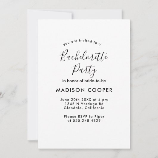 Invitation soirée Bachelorette simple et élégante (Devant)