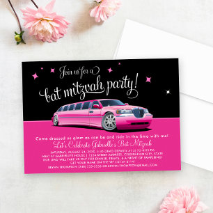 Invitation Soirée Bat mitzvah Limousine Rose