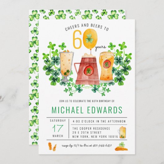 Invitation Soirée Bières Anniversaire St Patrick's Day Party (Devant / Derrière)