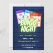 Invitation soirée Bingo minimaliste néon violet (Devant)