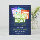 Invitation soirée Bingo minimaliste néon violet (Debout devant)