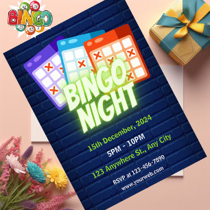 Invitation soirée Bingo minimaliste néon violet