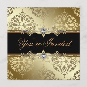 Invitation Soirée Black Gold Damask Black Tie