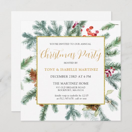 Invitation Soirée botanique de Noël rustique (Devant / Derrière)