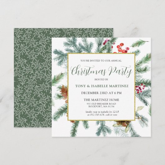 Invitation Soirée botanique de Noël rustique (Devant / Derrière)