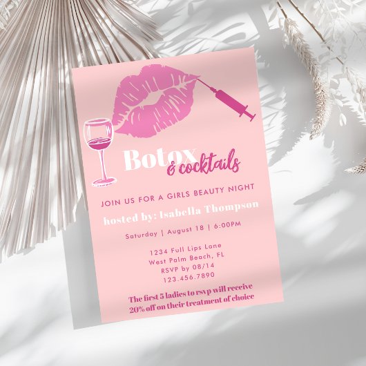 Invitation Soirée Botox Fille Moderne aux Joues Rosies et Ros