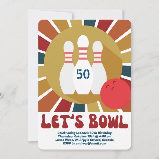 Invitation Soirée Bowling Rétro Lanes (Devant)