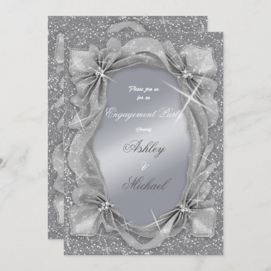 Invitation soirée branchée chic argent (Devant / Derrière)
