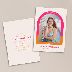 Invitation Soirée branchée Hot Pink et Orange Arch