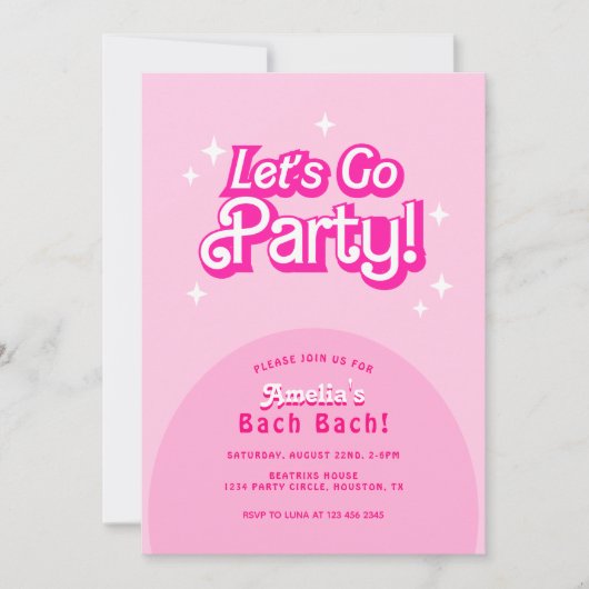 Invitation soirée branchée Let's Go Party rose bachelorette (Devant)