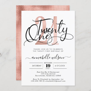 Invitation Soirée branchée Rose Gold 21e Anniversaire
