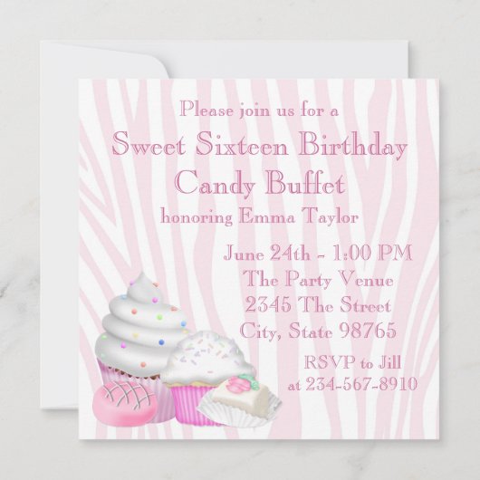 Invitation Soirée buffet Zebra Rose (Dos)