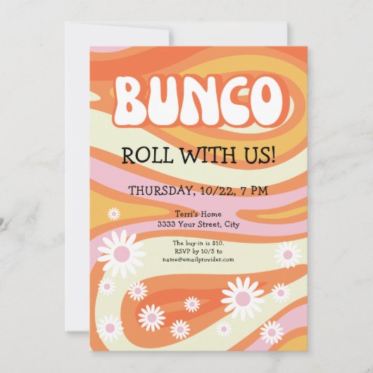 Invitation Soirée Bunco Groovy Mod entre Dames (Devant)