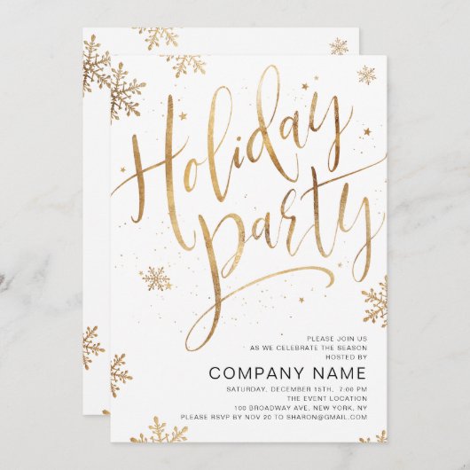 Invitation Soirée calligraphie manuscrite or (Devant / Derrière)