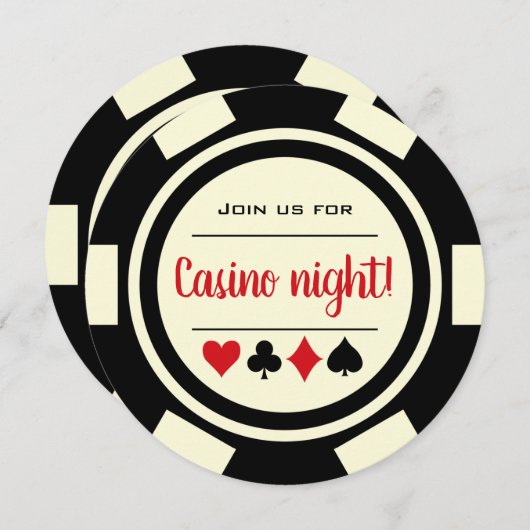 Invitation Soirée Casino Jetons de Poker Noir et Blanc (Devant / Derrière)