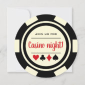Invitation Soirée Casino Jetons de Poker Noir et Blanc (Devant)