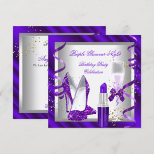 Invitation Soirée Champagne Glitter Violet Glamour