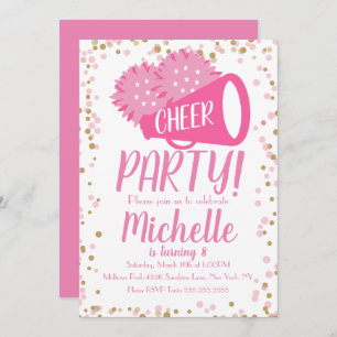 Invitation Soirée Cheerleader Anniversaire Rose Confetti En