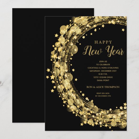 Invitation Soirée chic du Nouvel An (Devant / Derrière)