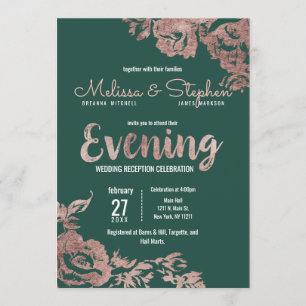 Invitation Soirée Chic Emerald Green Gold Floral Rose