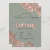 Invitation Soirée Chic Sage Green Rose Gold Floral (Devant / Derrière)