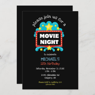Invitation Soirée cinéma Anniversaire Fête Enfants Cute Ciném
