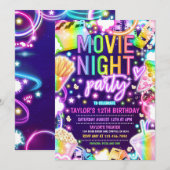 Invitation Soirée cinéma Anniversaire Fête Pastel Rainbow Mov (Devant / Derrière)
