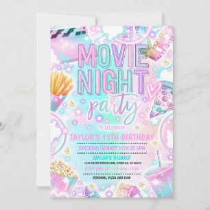 Invitation Soirée cinéma Anniversaire Fête Pastel Rainbow Mov