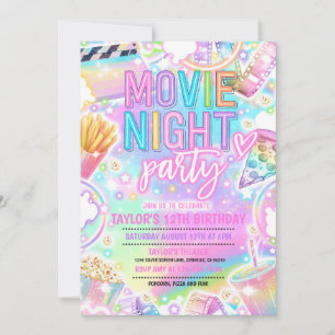 Invitation Soirée cinéma Anniversaire Fête Pastel Rainbow Mov