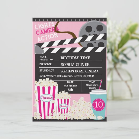 Invitation Soirée Cinéma Anniversaire Filles (Debout devant)