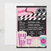 Invitation Soirée Cinéma Anniversaire Filles (Devant / Derrière)