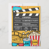 Invitation Soirée cinéma anniversaire thème jaune pour garçon (Devant)