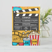 Invitation Soirée cinéma anniversaire thème jaune pour garçon (Debout devant)