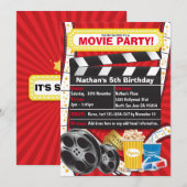 Invitation Soirée Cinéma Clappe d'Anniversaire Hollywood (Devant / Derrière)