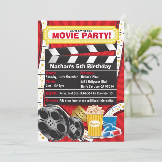 Invitation Soirée Cinéma Clappeuse Anniversaire (Debout devant)