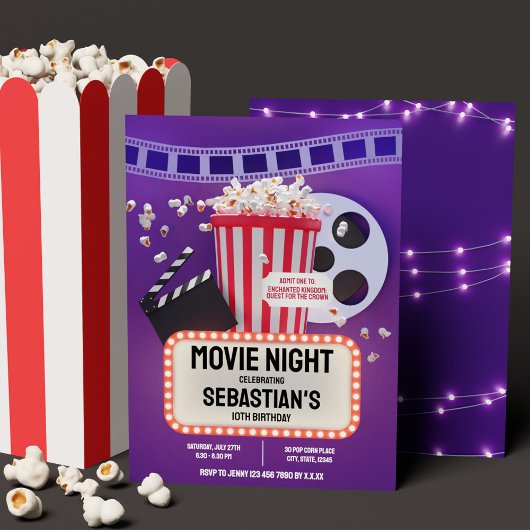 Invitation Soirée cinéma Enfants Fête d'anniversaire