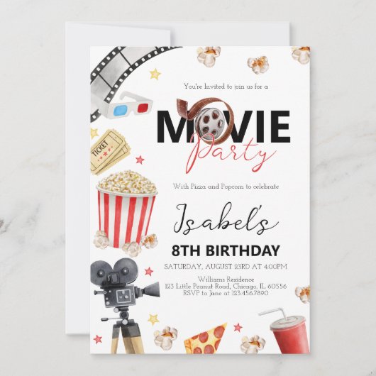Invitation Soirée cinéma fête d'anniversaire (Devant)