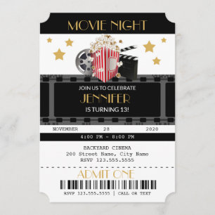 Invitation Soirée cinéma fête d'anniversaire