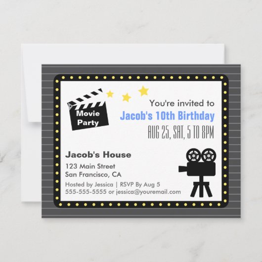 Invitation Soirée cinéma, fête d'anniversaire (Devant)