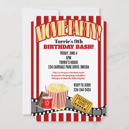 Invitation Soirée cinéma fête d'anniversaire (Devant)