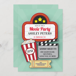 Invitation Soirée cinéma fête d'anniversaire n'importe quel â