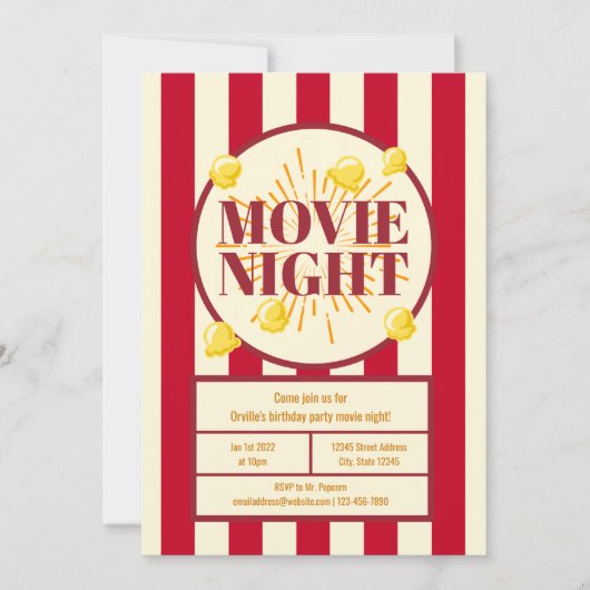 Invitation Soirée cinéma fête d'anniversaire - Sac à Popcorn (Devant)